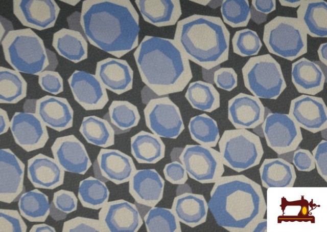 Tela de Creppe Satén Geometrico de Colores color Azul