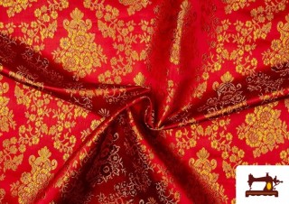Tela de Jacquard de Flores de Colores Flores Doradas color Rojo Tela de Jacquard de Flores de Colores Flores Doradas color Rojo