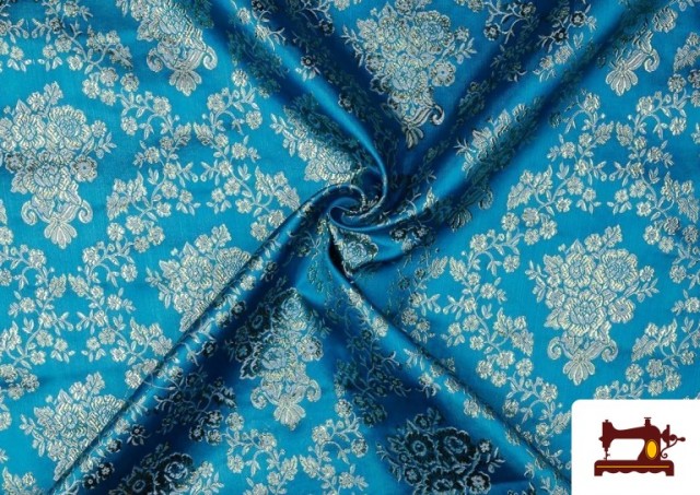 Tela de Jacquard de Flores de Colores color Plata color Azul turquesa