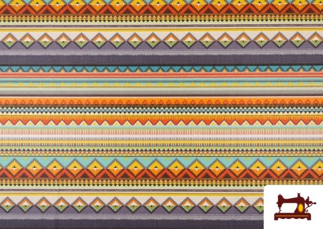 Venta de Tela Estampada de Algodón de Rayas Étnicas Multicolor color Lila
