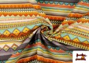 Tela Estampada de Algodón de Rayas Étnicas Multicolor color Lila