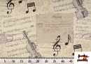 Venta de Tela de Decoración con Motivos de  Música Clásica Notas Musicales Violines y Trompetas color Beige