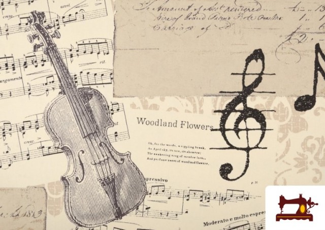 Venta online de Tela de Decoración con Motivos de  Música Clásica Notas Musicales Violines y Trompetas