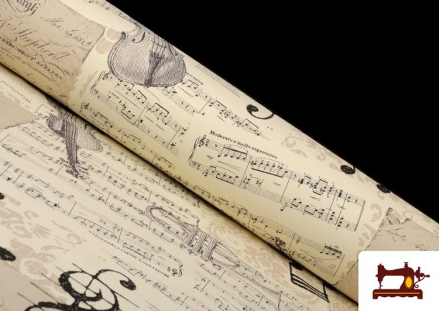 Comprar Tela de Decoración con Motivos de  Música Clásica Notas Musicales Violines y Trompetas color Beige