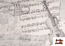 Venta de Tela de Decoración con Motivos de  Música Clásica Notas Musicales Violines y Trompetas color Blanco