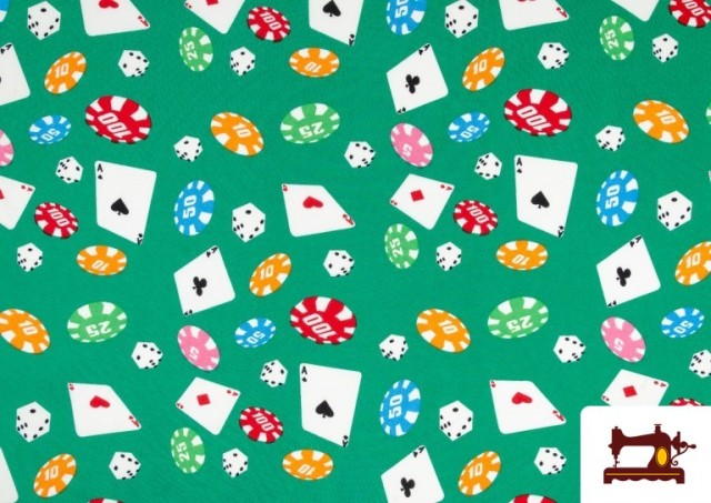Comprar Tela Estampada con Motivos de Cartas de Poker y Ruletas