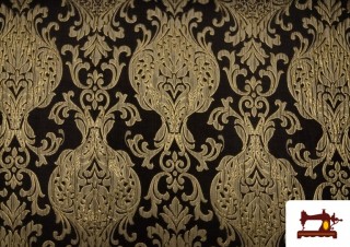 Venta online de Tela de Raso Brocado Cloque Jacquard Dorado color Negro Venta online de Tela de Raso Brocado Cloque Jacquard Dorado color Negro