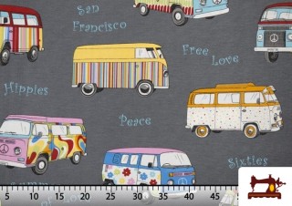 Tela Estampada Furgonetas Volkswagen ancho tela 280 cms Tela Estampada Furgonetas Volkswagen ancho tela 280 cms