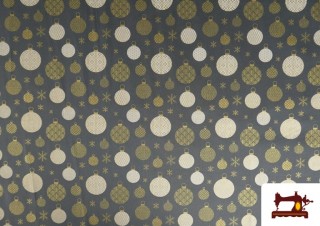 Tela de Algodón de Bolas de Navidad Gris