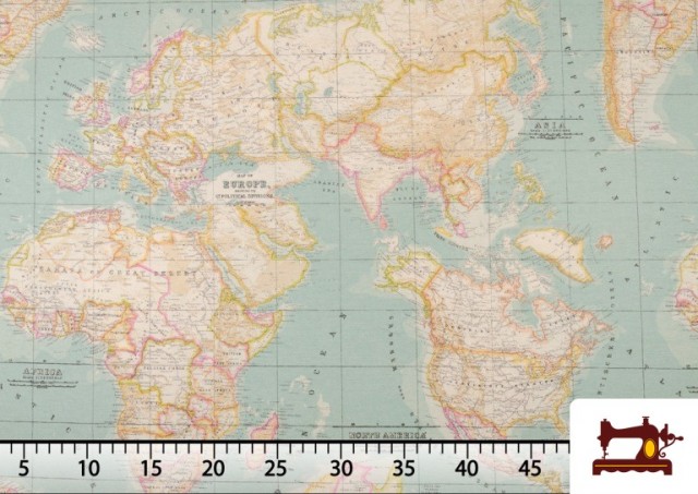 Venta de Tela Estampada con Mapa del Mundo
