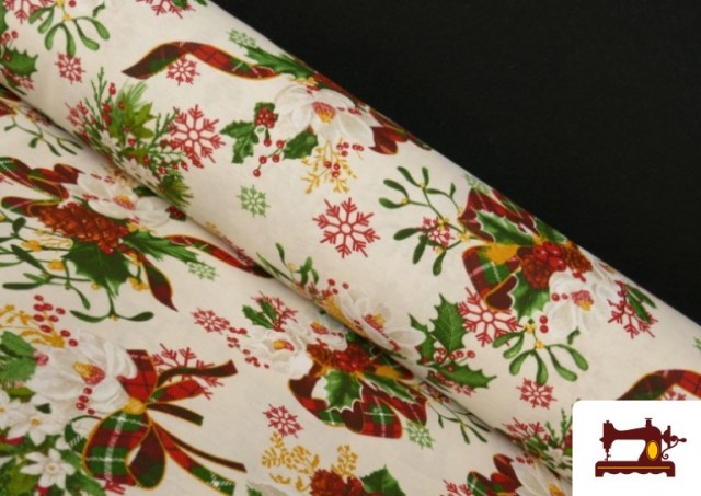 Tela de Loneta Navideña estampado Ramillete de la Suerte Ancho 140cm