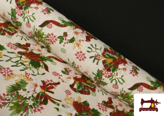 Venta de Tela de Loneta Navideña estampado Ramillete de la Suerte Ancho 140cm