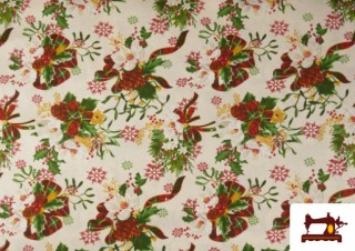 Comprar Tela de Loneta Navideña estampado Ramillete de la Suerte Ancho 140cm