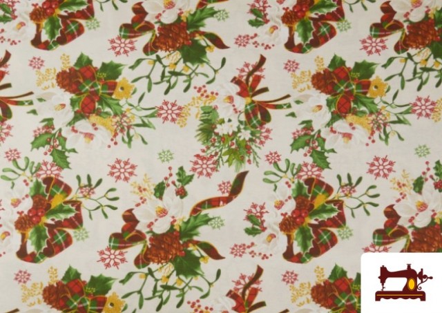 Comprar online Tela de Loneta Navideña estampado Ramillete de la Suerte Ancho 140cm