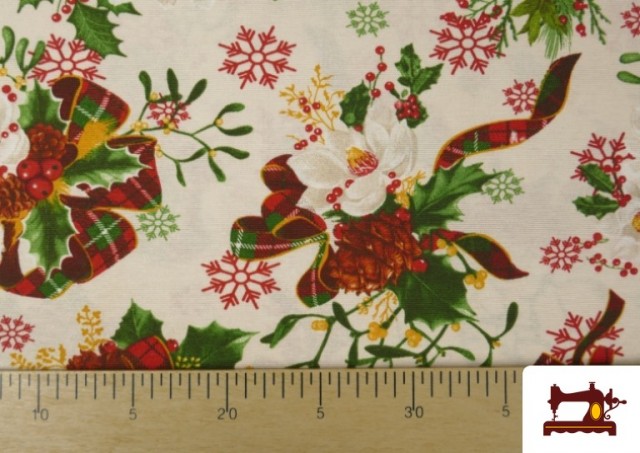Venta online de Tela de Loneta Navideña estampado Ramillete de la Suerte Ancho 140cm