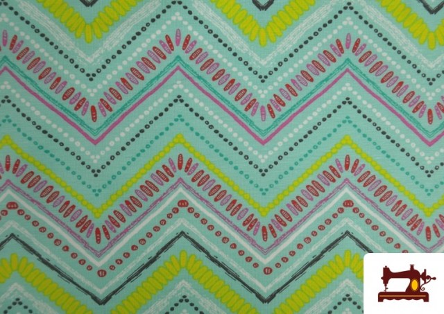 Comprar online Tela de Punto de Camiseta Étnica de Colores color Azul turquesa