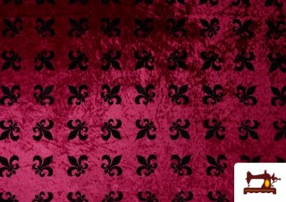 Venta de Tela de Terciopelo Martelé Flor de Lis Medieval color Rubí