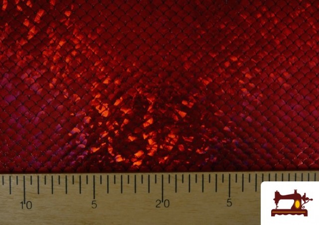 Tela de Lycra Imitación Escamas de Pez y de Sirena Holográficas color Rojo