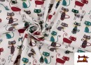 Venta online de Tela Estampada con Gatos Divertidos color Verde Petróleo