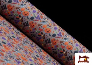 Tela de Algodón de  Halloween con Brujas y Calabazas Tela de Algodón de  Halloween con Brujas y Calabazas