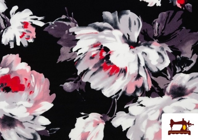 Venta online de Tela Estampada de Flamenca con Flores color Gris