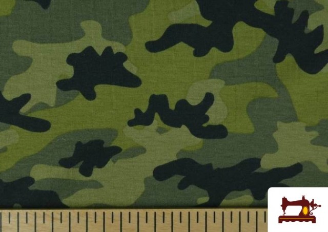 Tela de Punto Camisetas Estampada Militar de Colores color Verde botella
