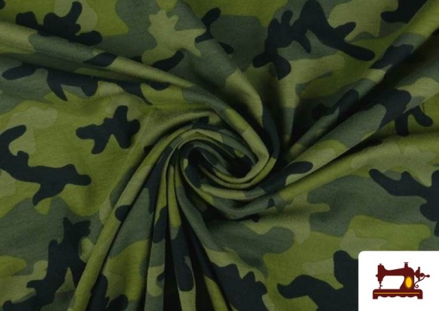 Tela de Punto Camisetas Estampada Militar de Colores color Verde botella