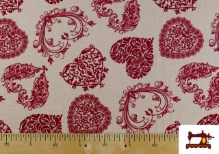 Venta online de Tela Estampada de Decoración Rústica con Corazones Ancho 280 cm color Rubí