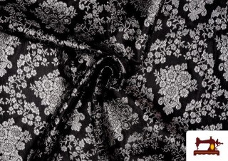 Tela de Brocado Medallón Jacquard Plateado Tela de Brocado Medallón Jacquard Plateado