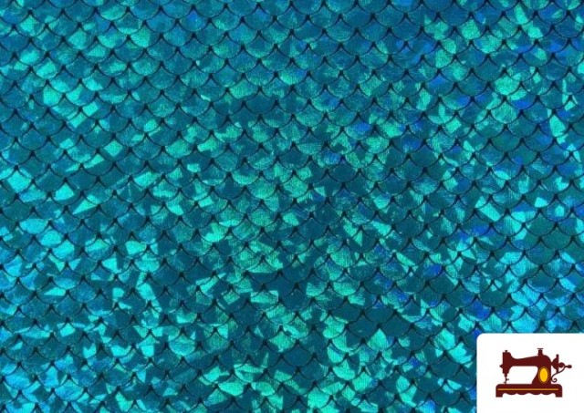 Venta de Tela de Lycra Imitación Escamas de Pez y de Sirena Holográficas color Azul turquesa
