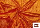 Tela de Terciopelo  Martelé con Lentejuelas Holográfica color Naranja