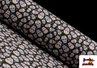 Tela Estampada de Calaveras Mejicanas color Negro Tela Estampada de Calaveras Mejicanas color Negro