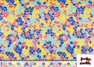 Tela de Fantasía Estampada Multicolor Imitación Estilo Gaudi