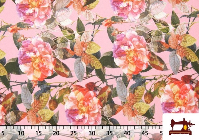 Venta de Tela de Algodón Estampado con Flores Grandes Multicolor color Rosa matices
