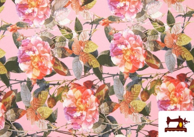 Comprar online Tela de Algodón Estampado con Flores Grandes Multicolor color Rosa matices