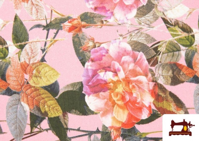 Venta online de Tela de Algodón Estampado con Flores Grandes Multicolor color Rosa matices