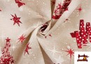 Venta online de Tela de Loneta Estampada con Dibujo de Navidad con Árboles y Estrellas Ancho 140cm