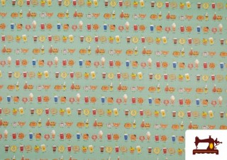 Comprar online Tela de Popelín de Algodón con Estampado de Chocolate, Donuts, Pretzel y Croissant