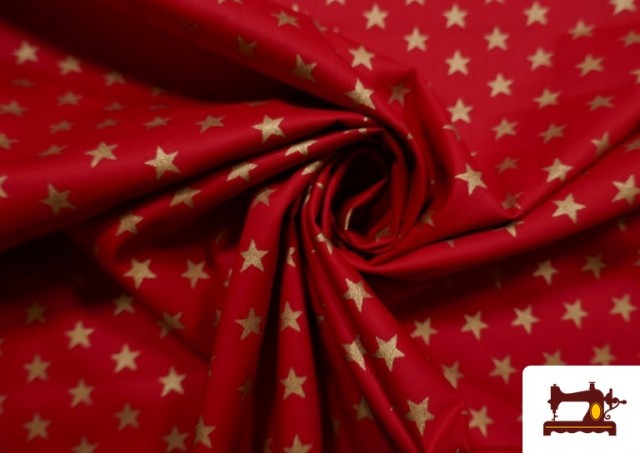 Tela de Algodón Estrellas Brillantes de Navidad color Rojo