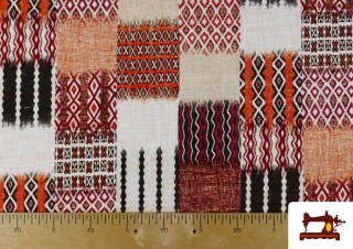 Tela de Loneta Para Tapizar Estampado Etnico color Rojo