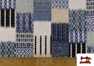 Tela de Loneta Para Tapizar Estampado Etnico color Azul Marino