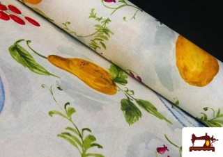 Tela de Loneta Antimanchas Estampado Vajilla y Limones