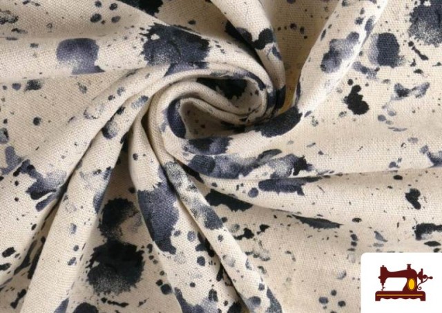 Venta online de Tela de Lino Estampado Manchas de Pintura Pollock color Negro