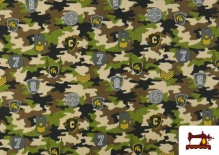 Tela de Algodón Militar con Insignias color Verde botella