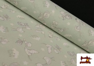 Venta online de Tela de Algodón Orgánico Estampado Cigueñas color Verde mint