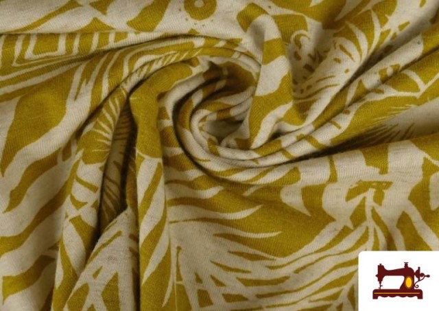 Venta online de Punto de Viscosa Estampado Tropical Mostaza