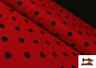 Comprar Tela de Lunares Color Rojo Topos Negros