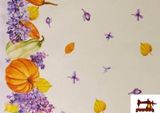 Venta de Tela de Antimanchas con Cenefa de Calabazas y Flores