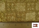 Comprar online Tela de Terciopelo Martelé Bordado Medieval Cruces con Lentejuelas Holográficas color Dorado