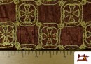 Venta online de Tela de Terciopelo Martelé Bordado Medieval Cruces con Lentejuelas Holográficas color Marrón